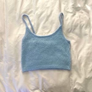Kendall & Kylie Size Medium Fuzzy Light Blue Tanktop